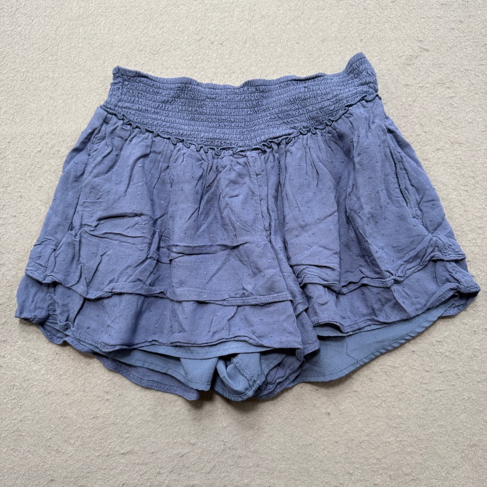Hollister Skort Women's Medium Blue Ultra High-Rise Smocked Ruffle Dobby Summer